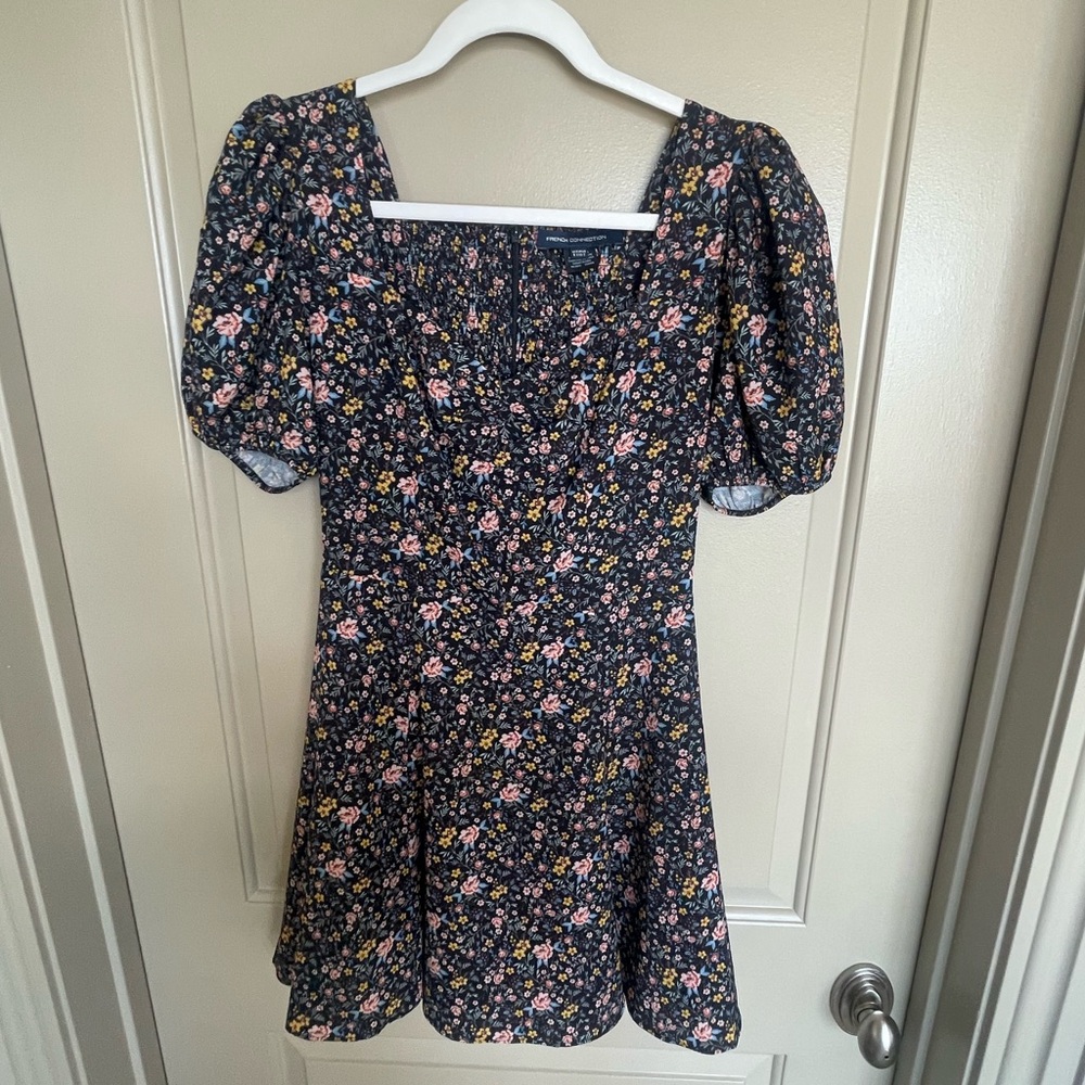 French Connection Black Floral A-line Dress